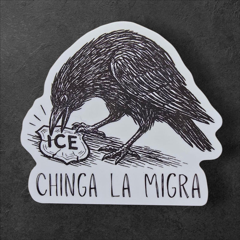 Product image of a vinyl sticker featuring the Chinga La Migra design.