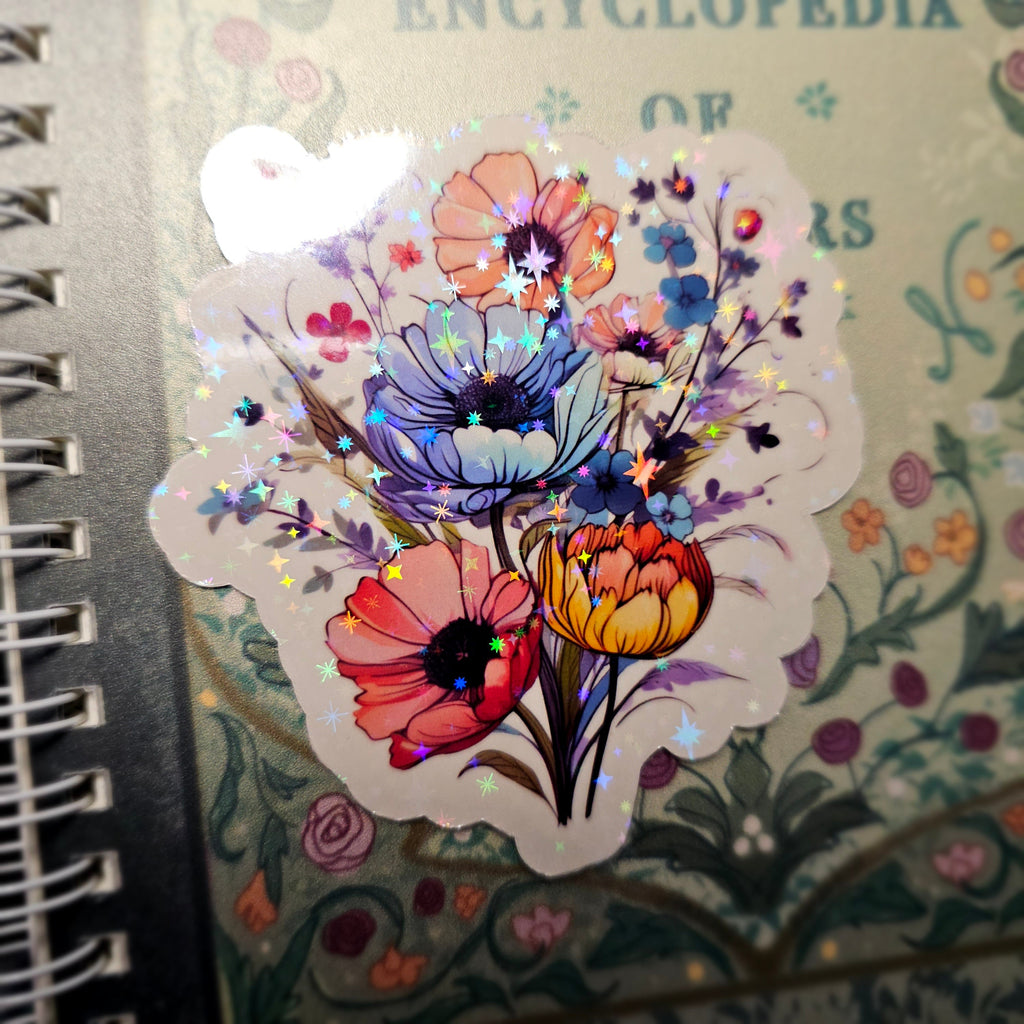 Holographic Wildflower Sticker: Clear Water-Resistant Decal (3x3")