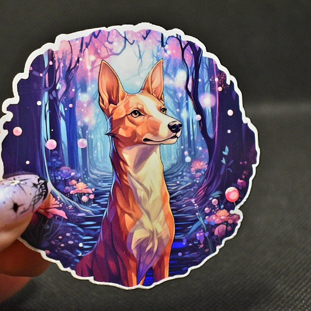 Basenji Witch Familiar Sticker - 3-Inch Vinyl Decal, Water Resistant, Ancient Dog Lover Gift
