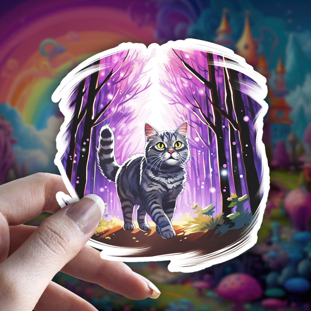 Magical Gray Tabby Cat Witch Sticker - Holographic Cat Lover Gift