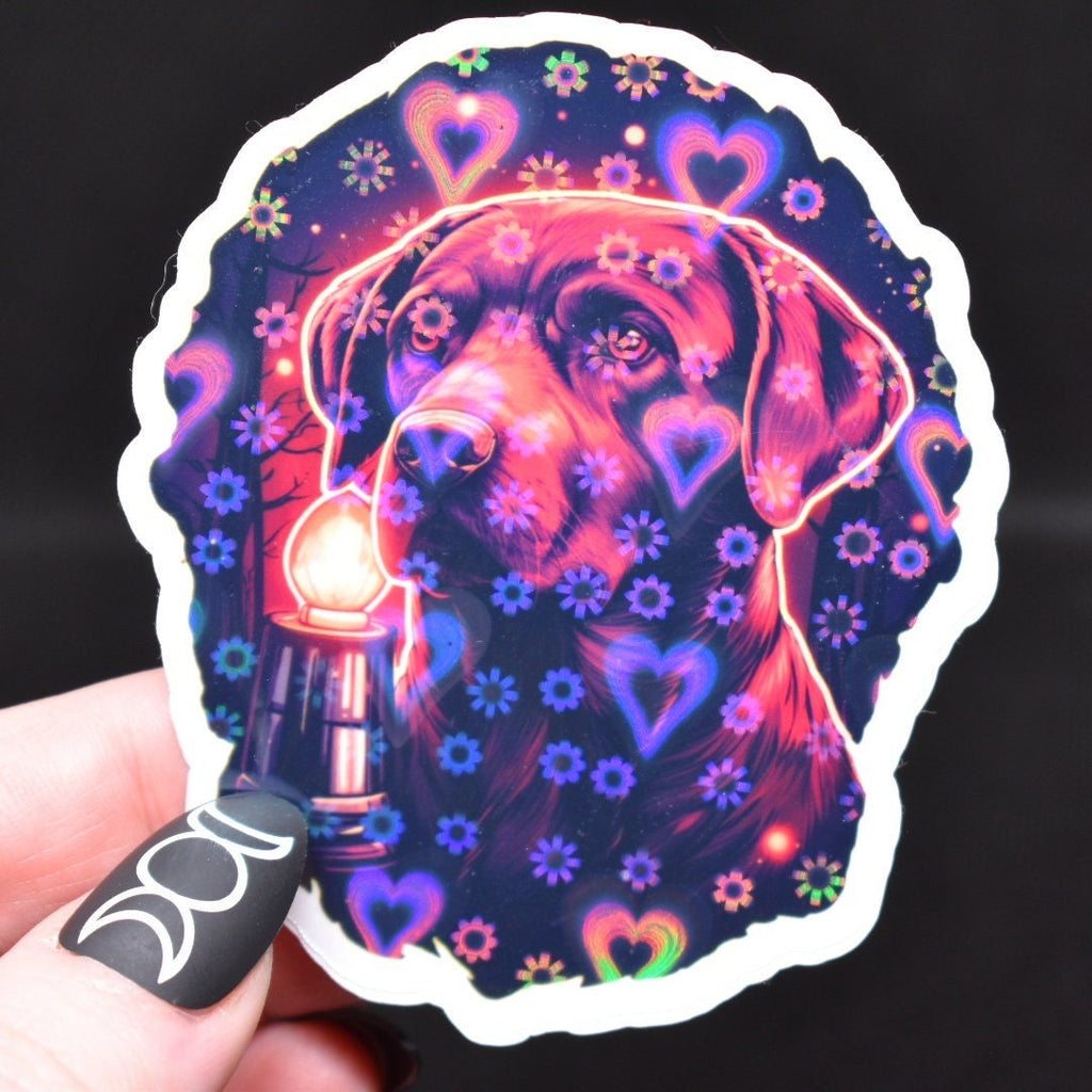 Chocolate Labrador Retriever - Familiar Witch Gothic Holographic Dog Sticker