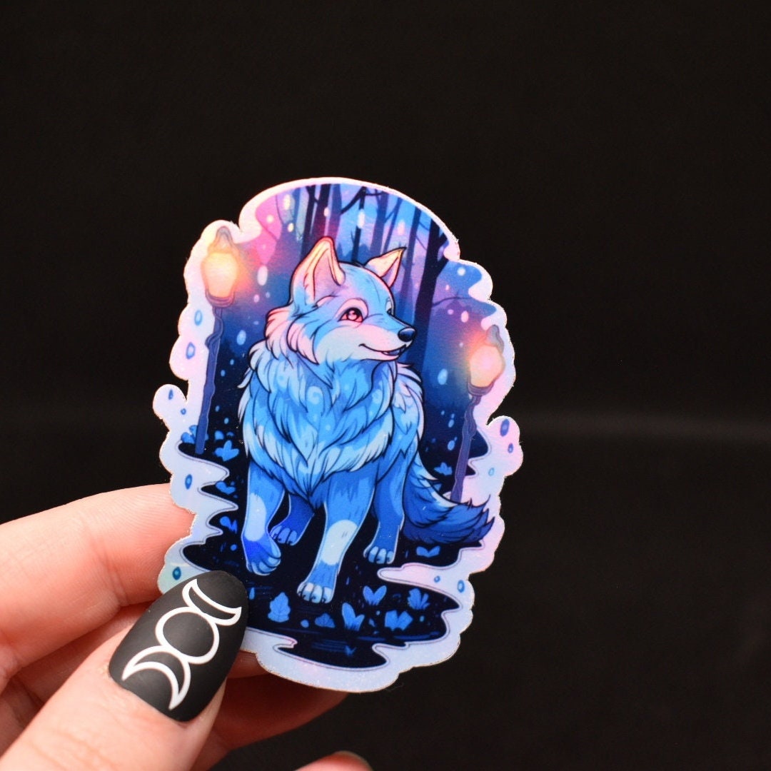 Witchy Husky Familiar Sticker: Holographic Dog Lover Gift