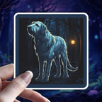 Witchy Irish Wolfhound & Scottish Deerhound vinyl sticker featuring Holographic Familiar Water-Resistant Decal in White