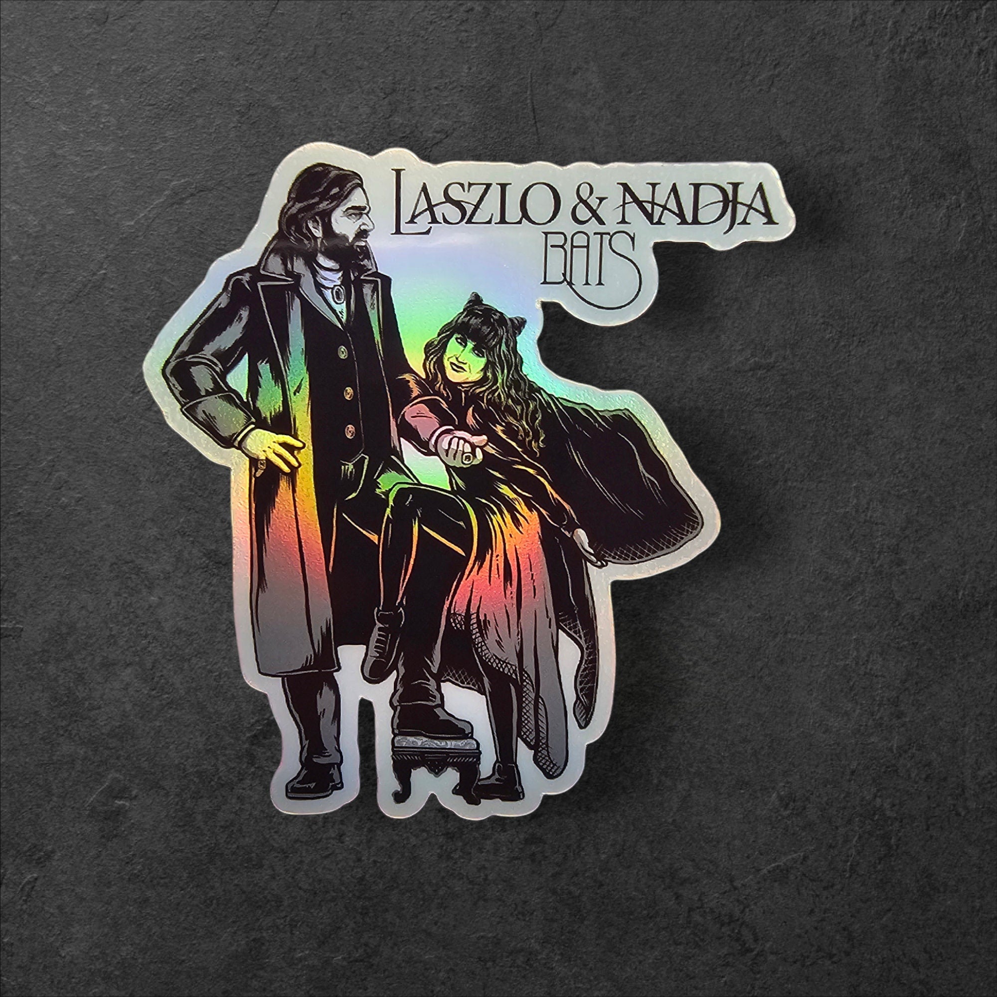 What We Do in the Shadows Vinyl Sticker: Laszlo & Nadja Bats (3x3 in)