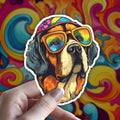 Psychedelic Saint Bernard Sticker: Retro 70s Hippie Dog Art
