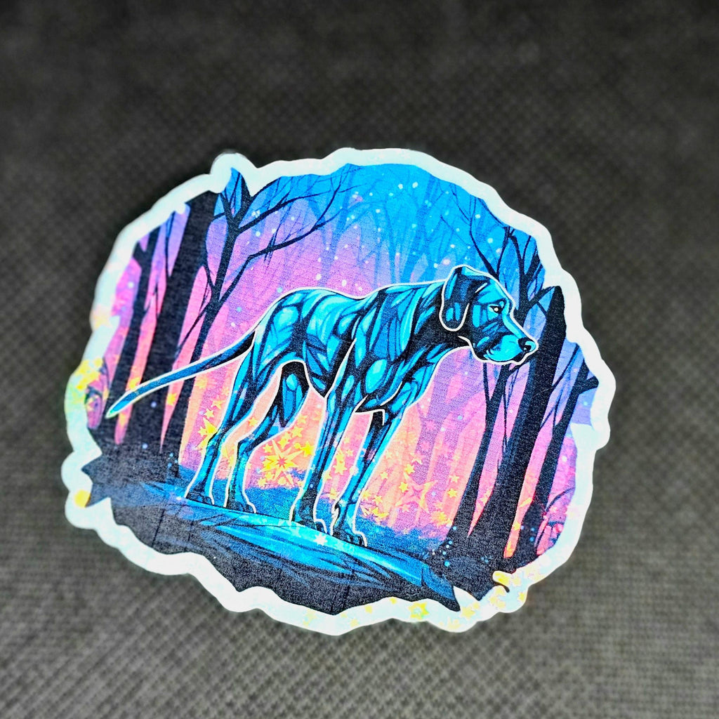 Mystical Dane Sticker, Starry Forest Holographic Decal