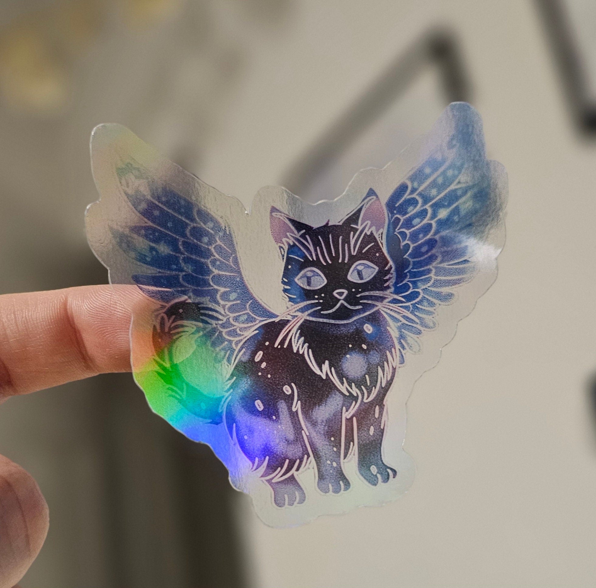Transparent Tressym Cat Sticker – Winged Cat Fantasy Vinyl Decal