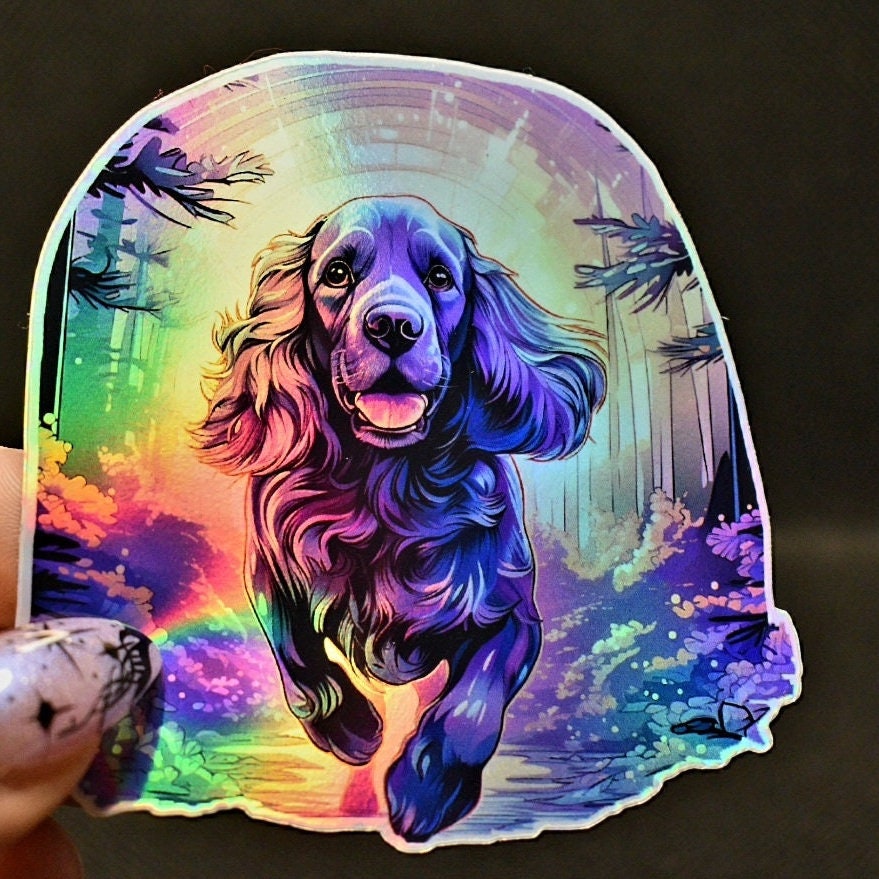 Black Cocker Spaniel Sticker: Holographic Dog Lover Decal