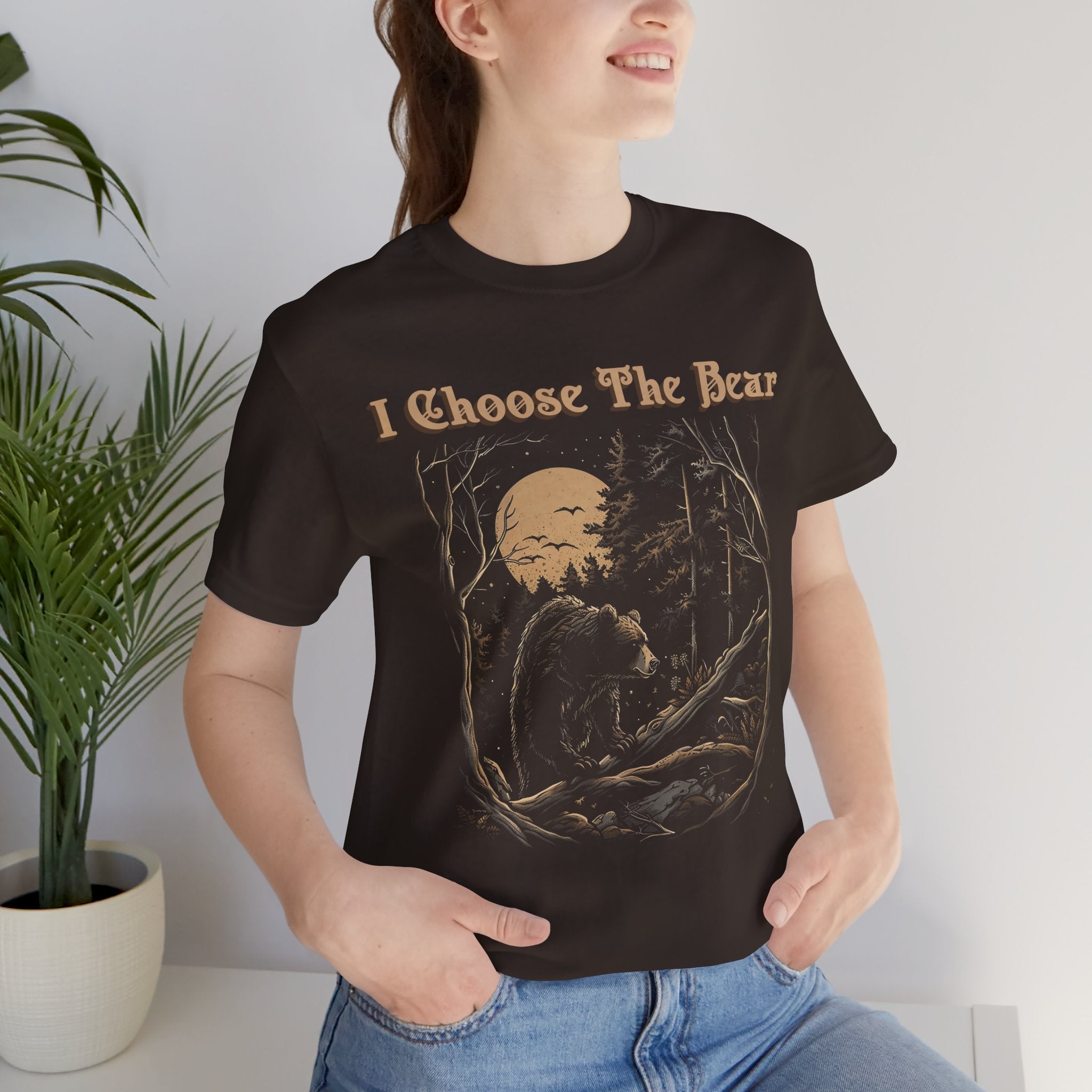 I Choose The Bear Graphic Tee — Moonlit Forest Bear Shirt for Outdoorsy Feminists
