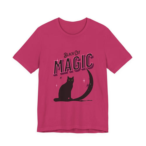 Black Cat Magic graphic shirt featuring Halloween Moon Cat Graphic Tee