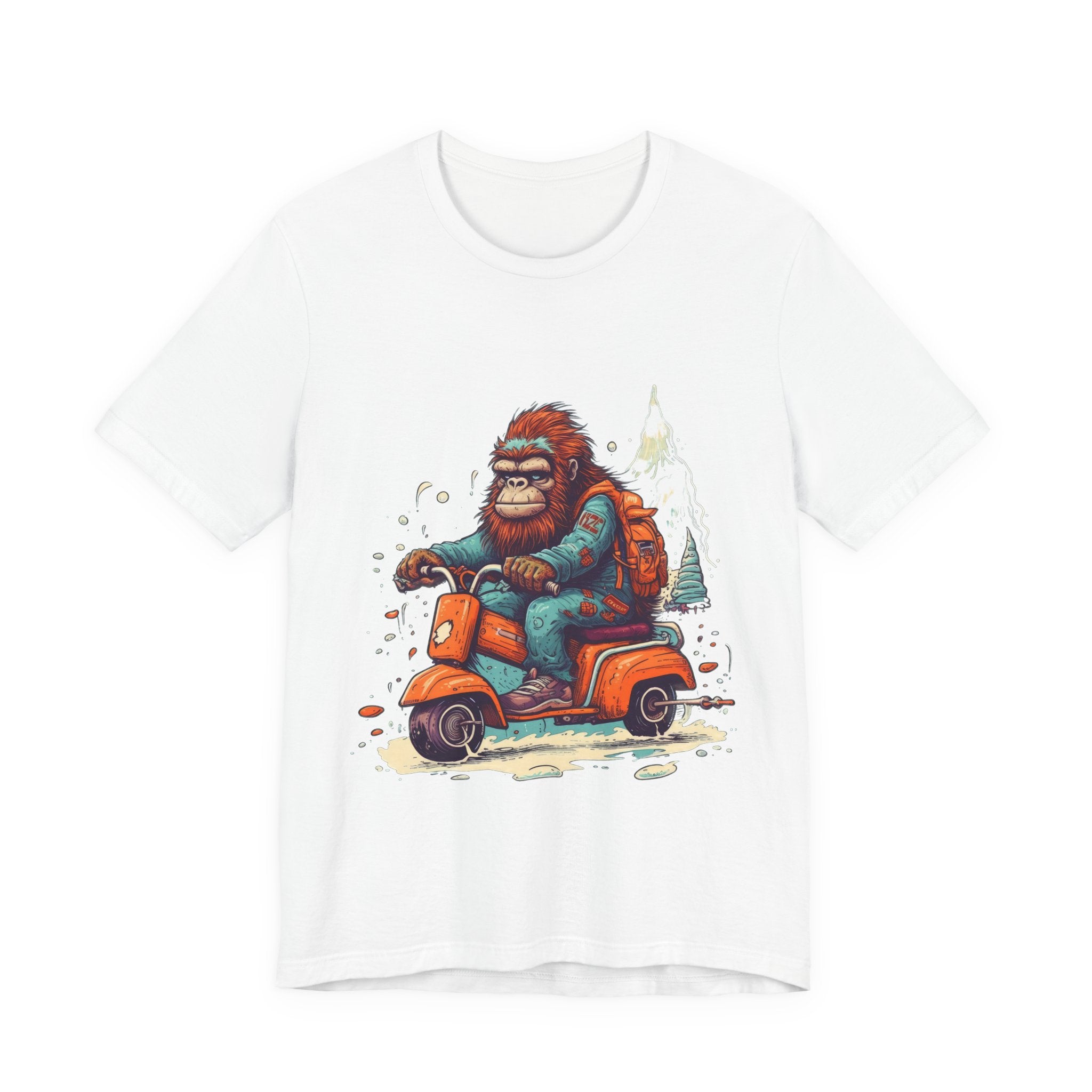 Bigfoot Scooter Graphic Tee — Retro Bigfoot Riding Vespa Adventure T-Shirt