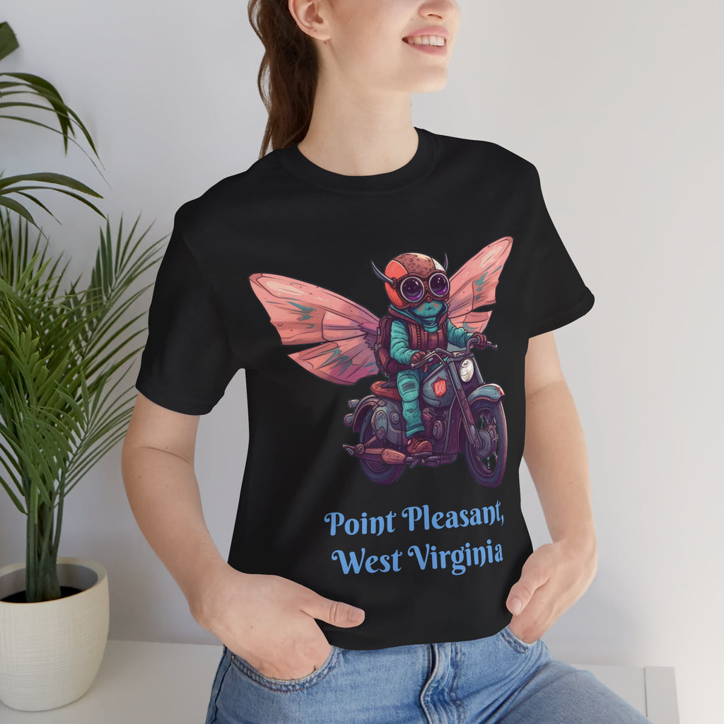 Little Mothman Riding His Motorcycle Unisex Jersey Short Sleeve Tee