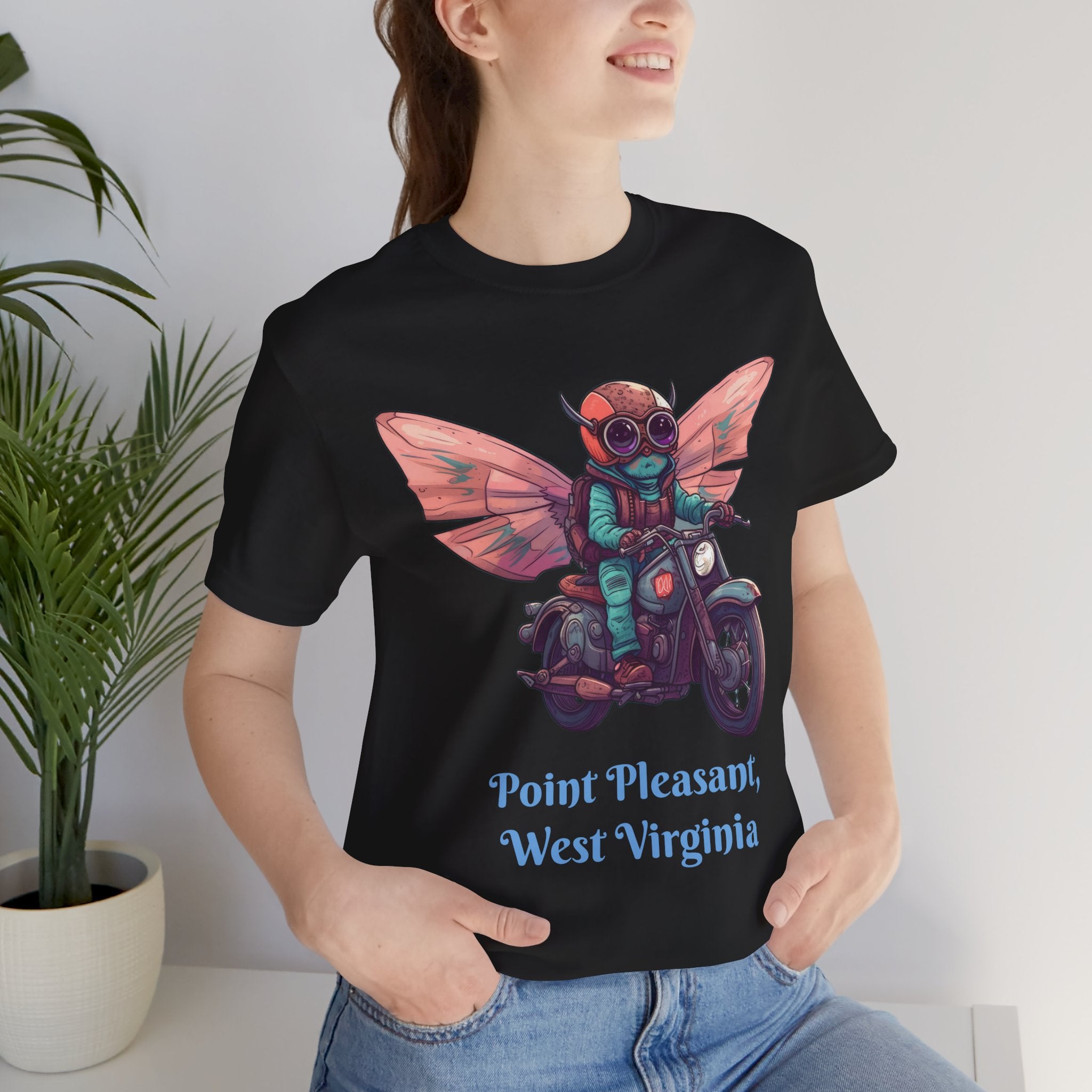 Little Mothman Riding His Motorcycle Unisex Jersey Short Sleeve Tee