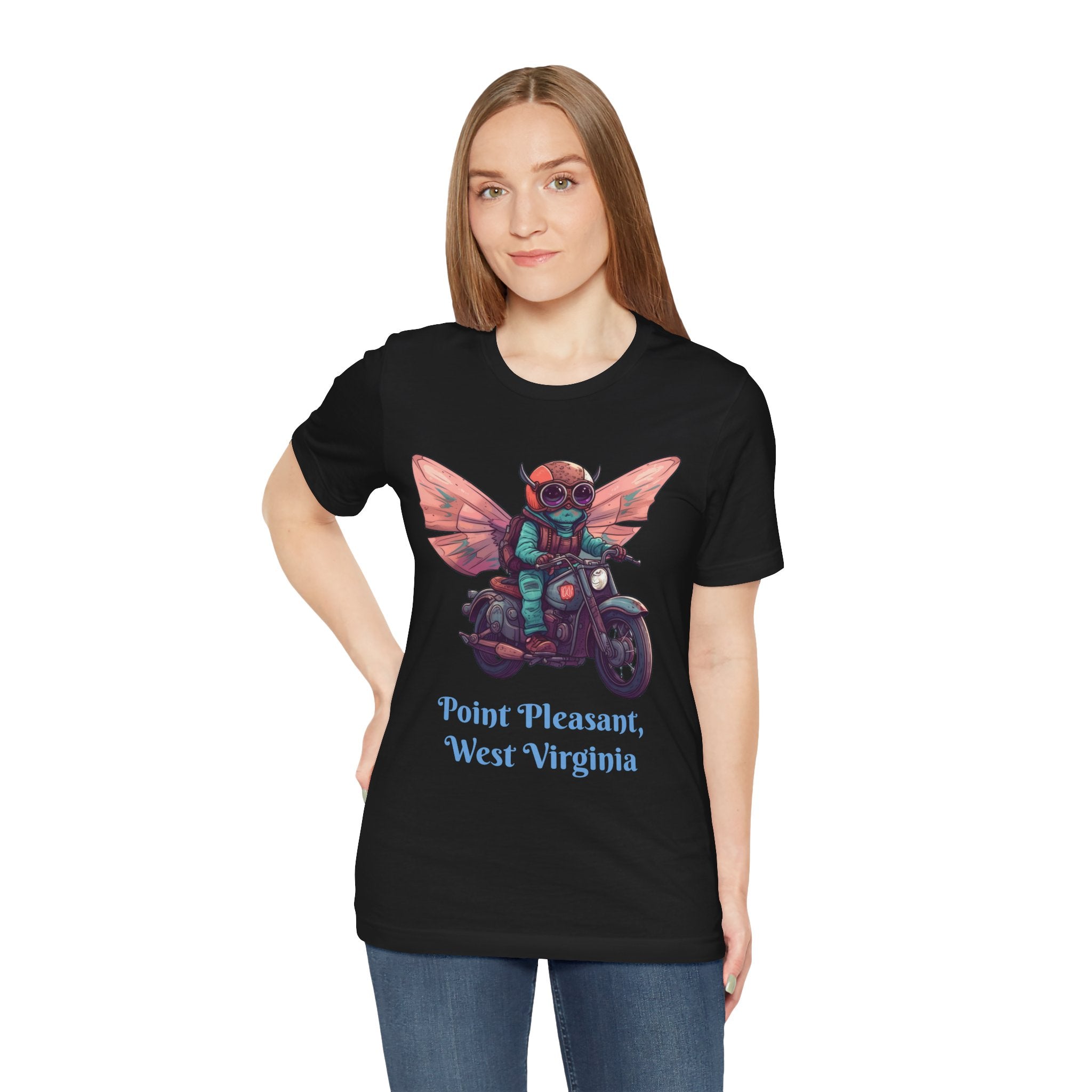 Little Mothman Riding His Motorcycle Unisex Jersey Short Sleeve Tee