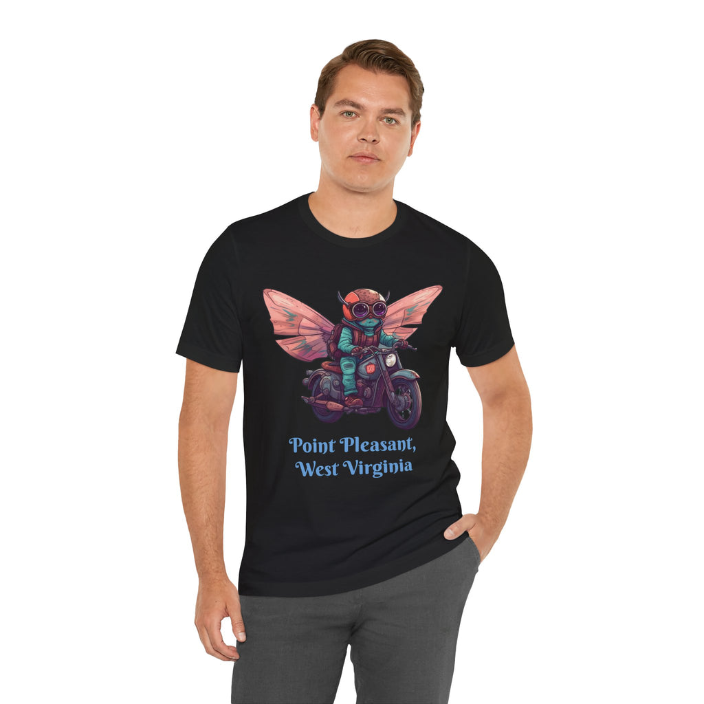Little Mothman Riding His Motorcycle Unisex Jersey Short Sleeve Tee