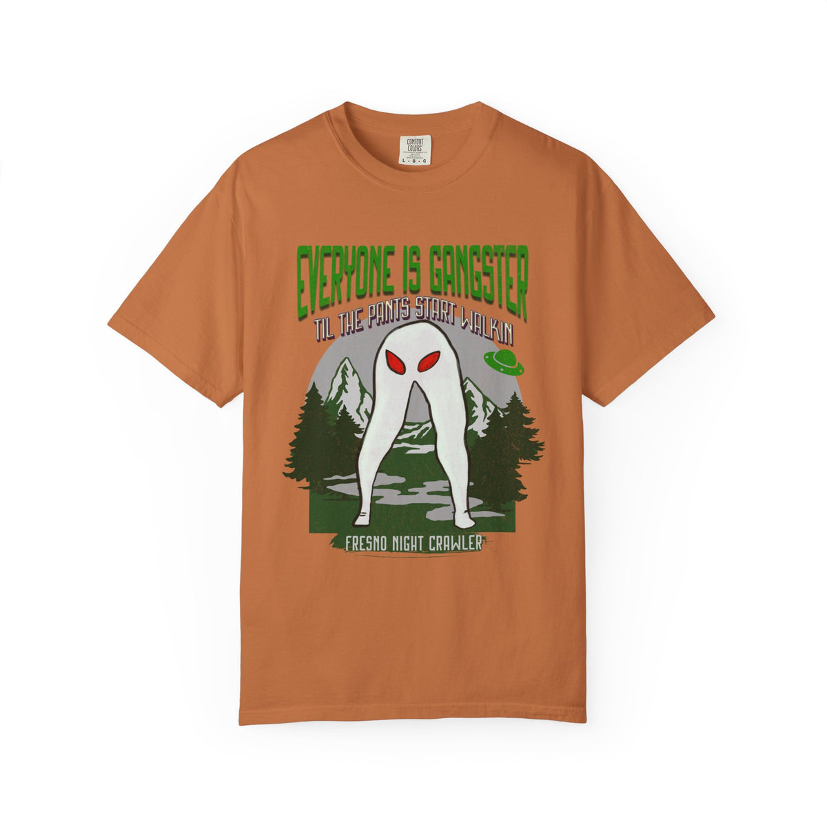 Fresno Nightcrawler graphic shirt featuring Everyone Is Gangster Cryptid Comfort Colors