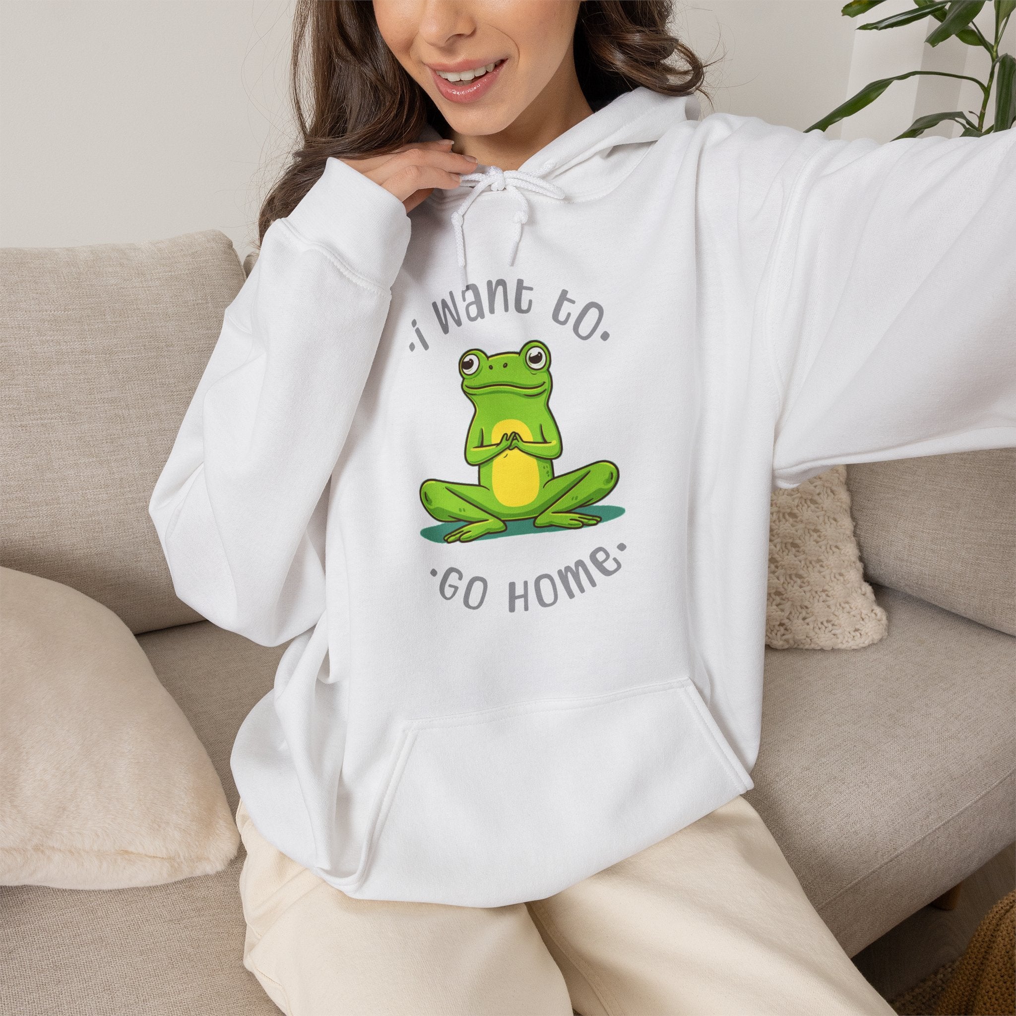 Frog "I Want to Go Home" Hoodie – Cute Cozy Graphic Sweatshirt