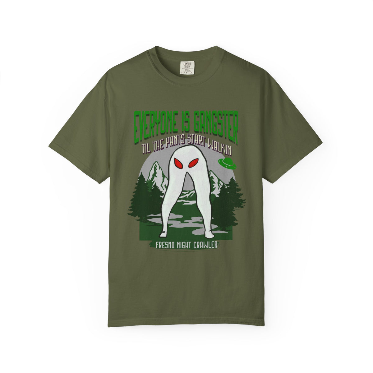 Fresno Nightcrawler graphic shirt featuring Everyone Is Gangster Cryptid Comfort Colors