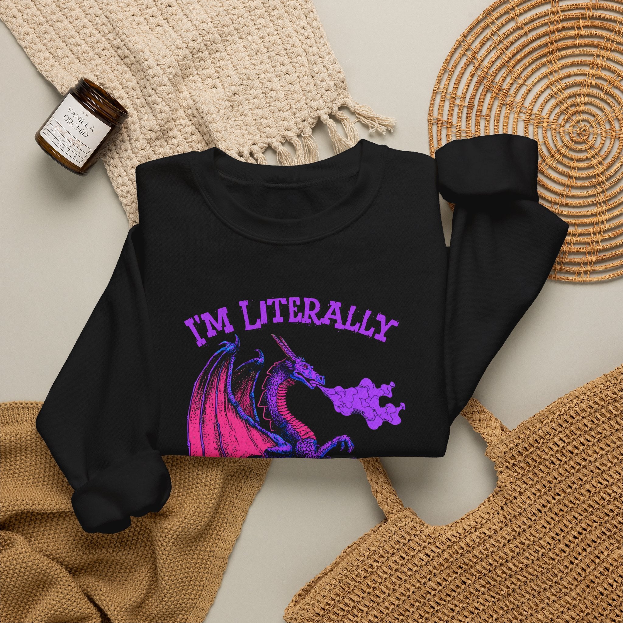 Retro Dragon Sweatshirt Im Literally Just a Girl Monster Girl Aesthetic 80s Fantasy Crewneck