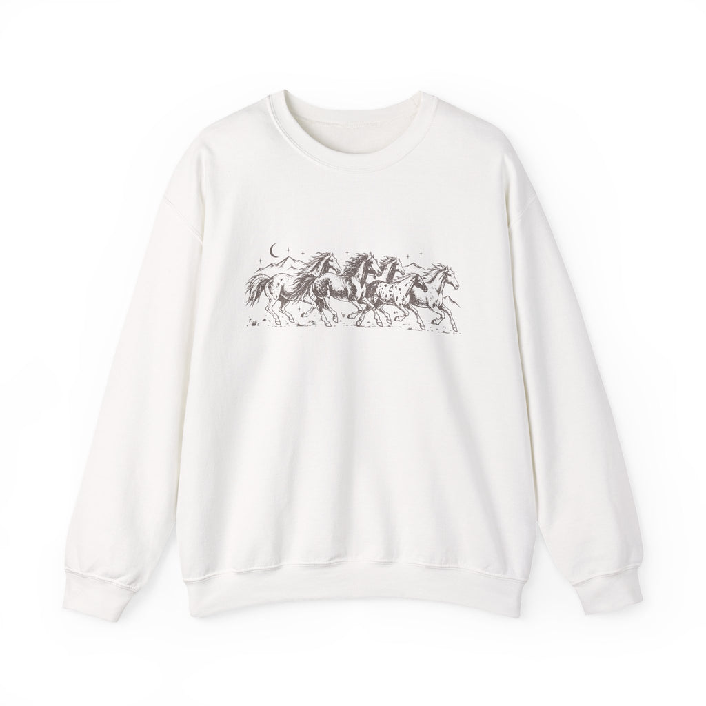Wild Horses Sweatshirt, Vintage Western Running Horse Graphic, Celestial Equestrian Art