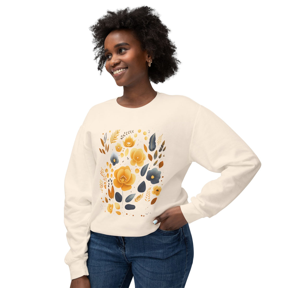 Golden Blooms graphic sweatshirt featuring Vintage Botanical Floral in Espresso