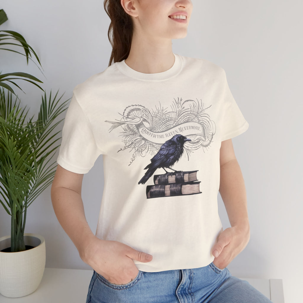 Raven on Books Tee — "The Raven" Edgar Allan Poe Quote Literary T‑Shirt