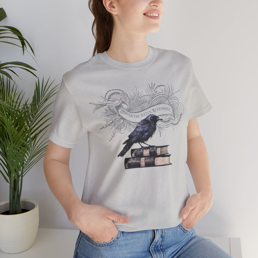 Raven on Books Tee — "The Raven" Edgar Allan Poe Quote Literary T‑Shirt