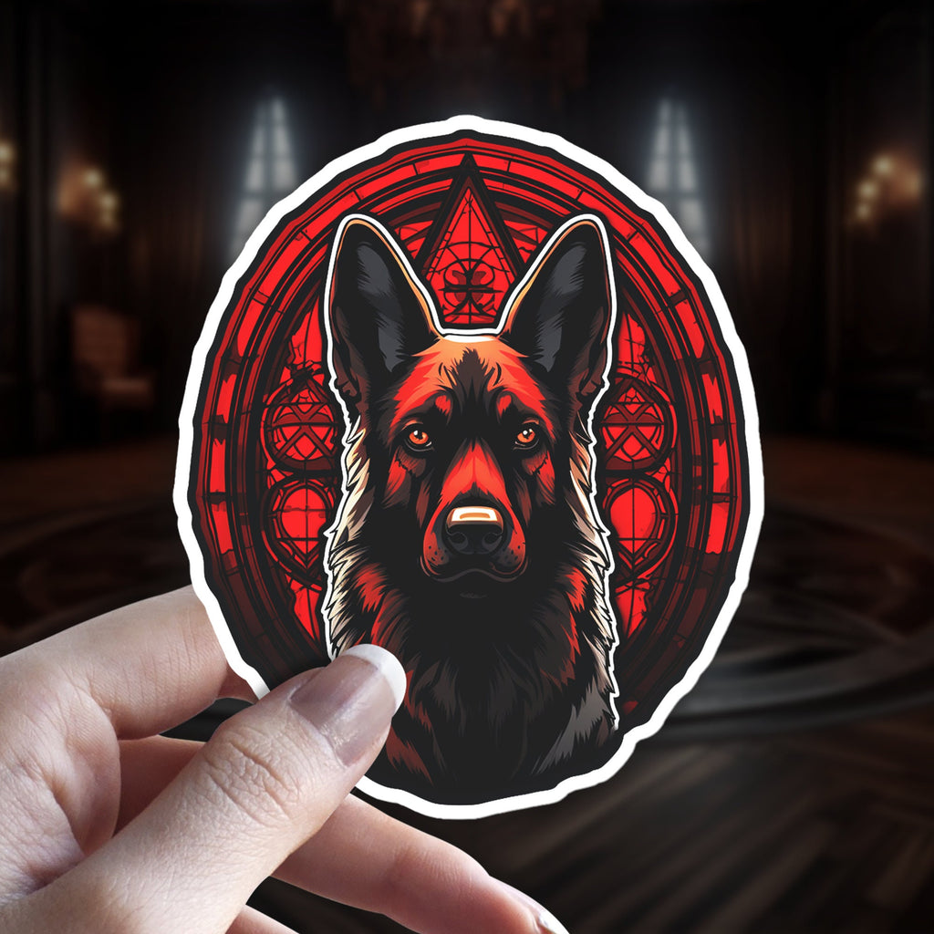 German Shepherd Witchy Holographic Sticker: Gothic Dog Breed Familiar