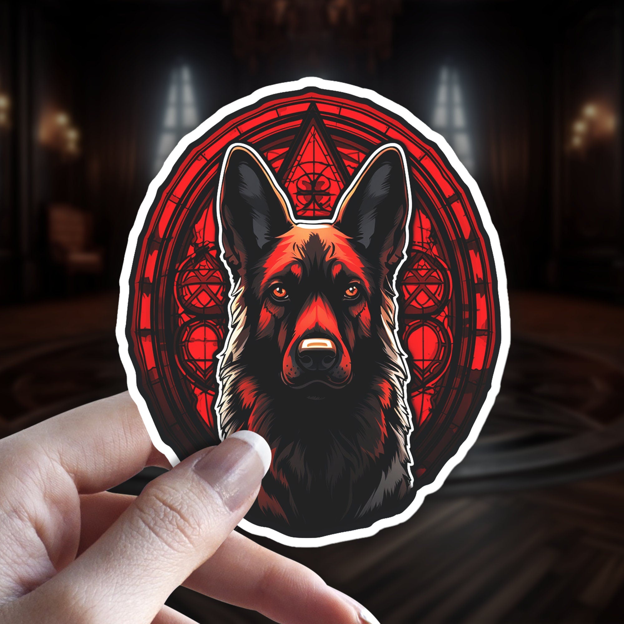 German Shepherd Witchy Holographic Sticker: Gothic Dog Breed Familiar