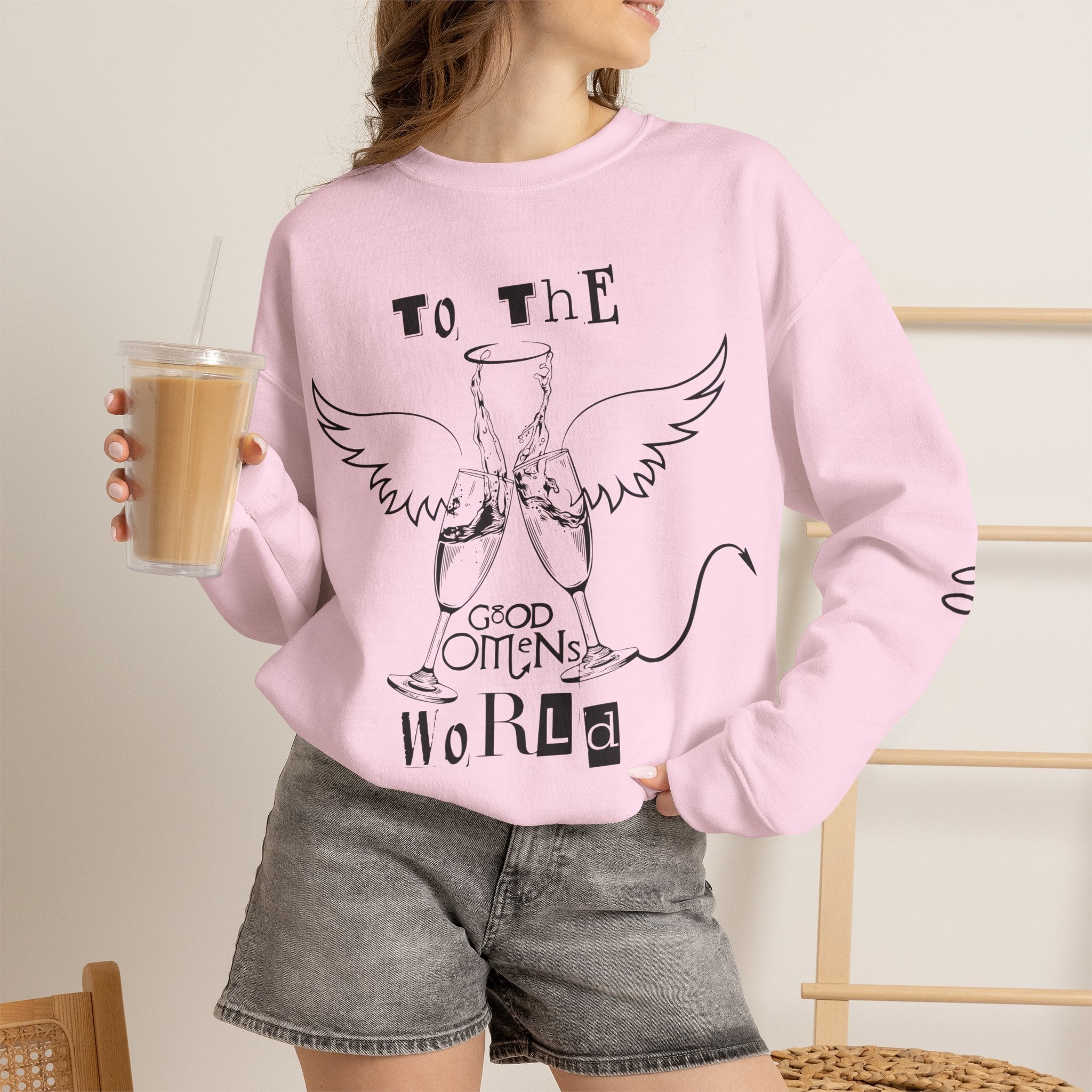 Angel & Devil 'To The World' Crewneck Sweatshirt — Good Omens Graphic