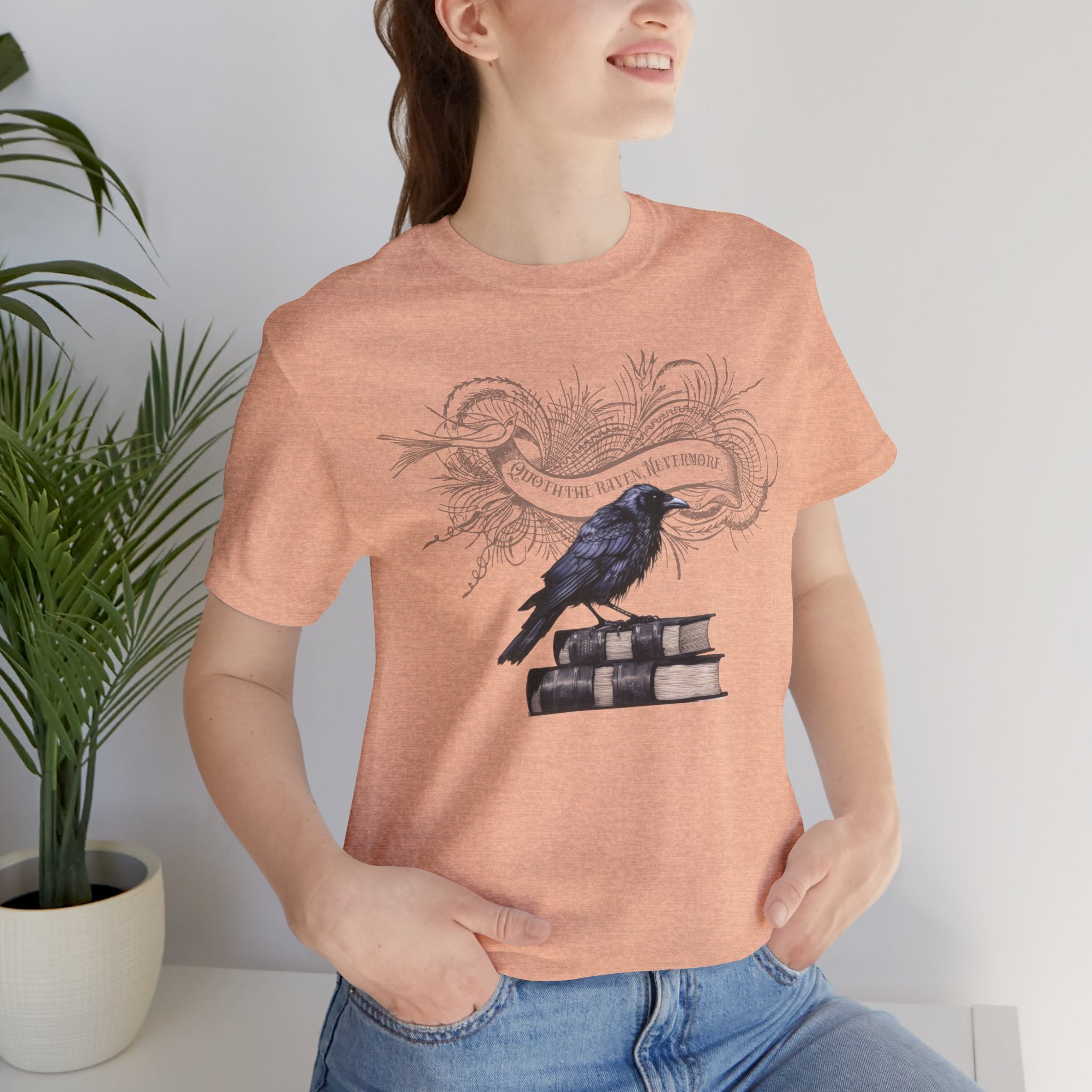 Raven on Books Tee — "The Raven" Edgar Allan Poe Quote Literary T‑Shirt