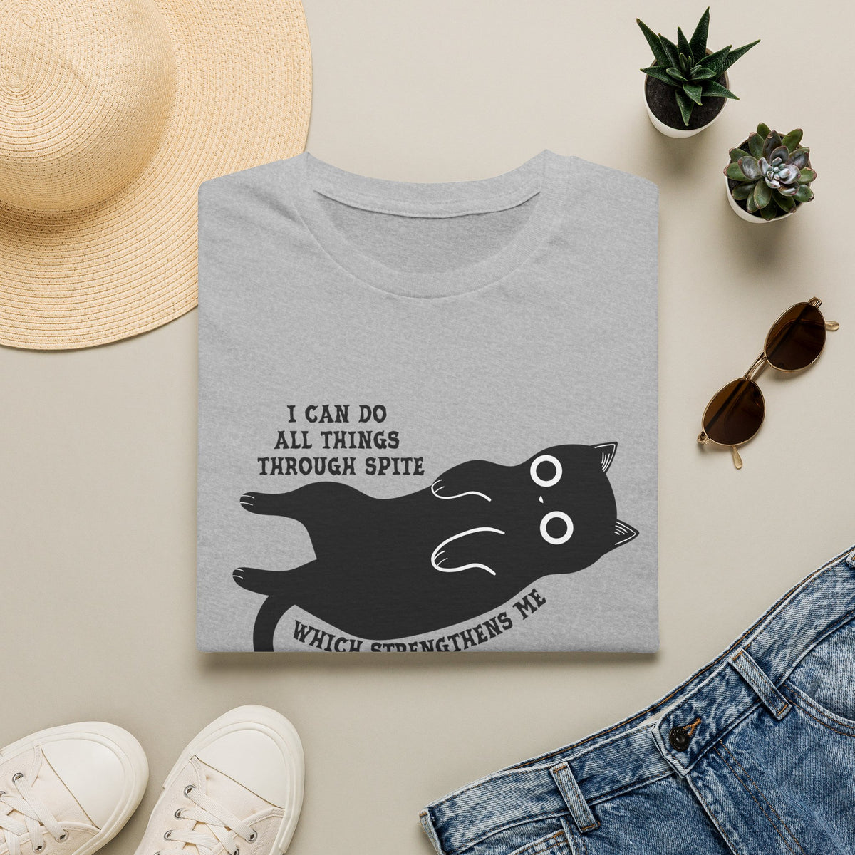 Additional photo of Cat Graphic — "I Can Do All Things Through Spit" Cute Funny Cat T-shirt