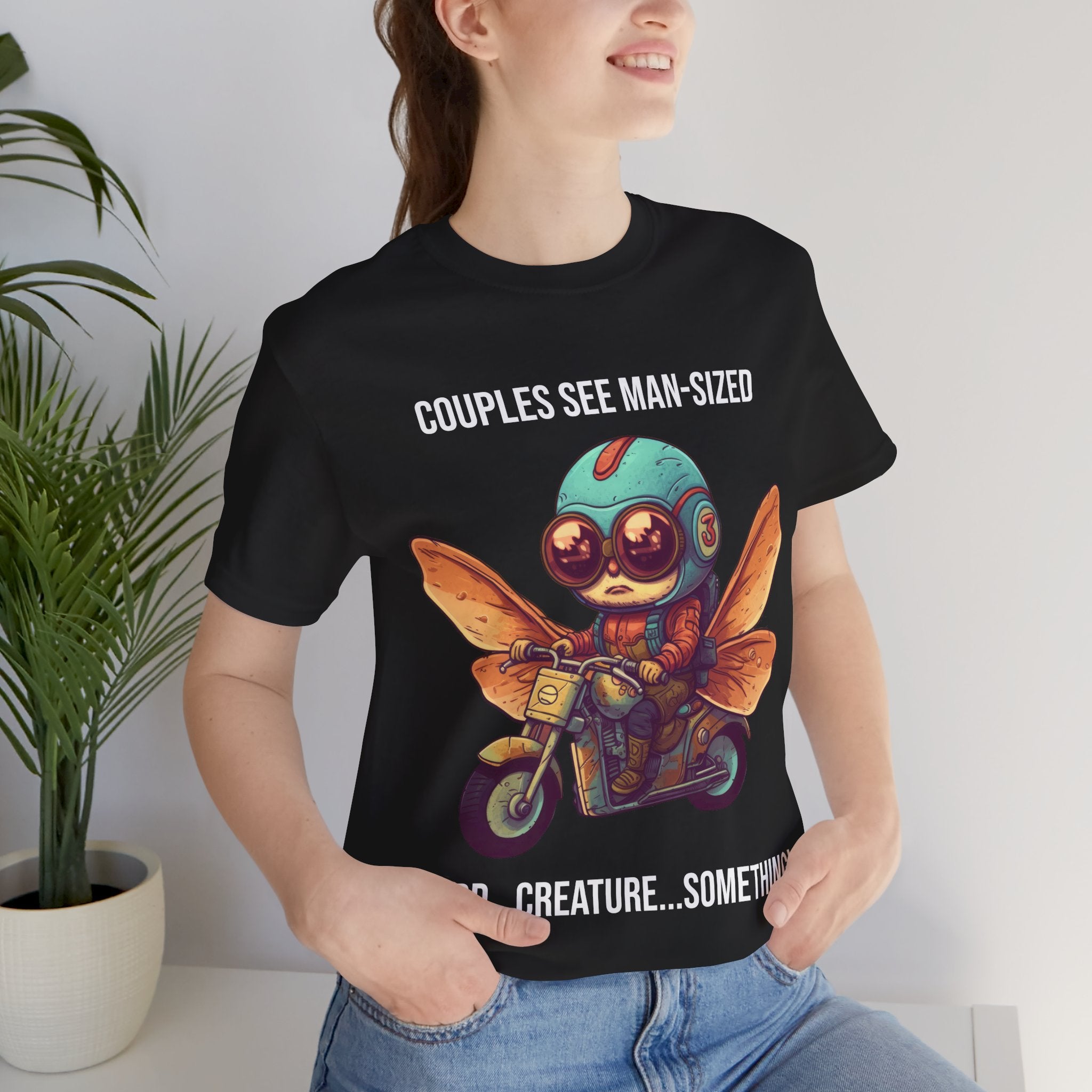 Little Mothman Riding His Motorcycle Unisex Jersey Short Sleeve Tee