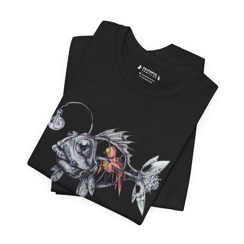Weirdcore Bird Inside A Fishcage graphic shirt featuring Dreamcore Aesthetic & Grunge