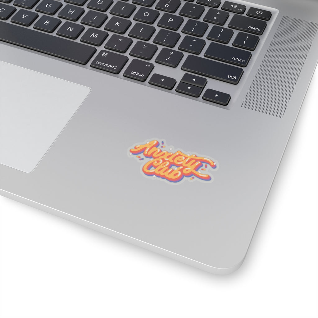 Anxiety Club Kiss-Cut Sticker — Retro Script Decorative Decal for Laptops, Journals & Water Bottles