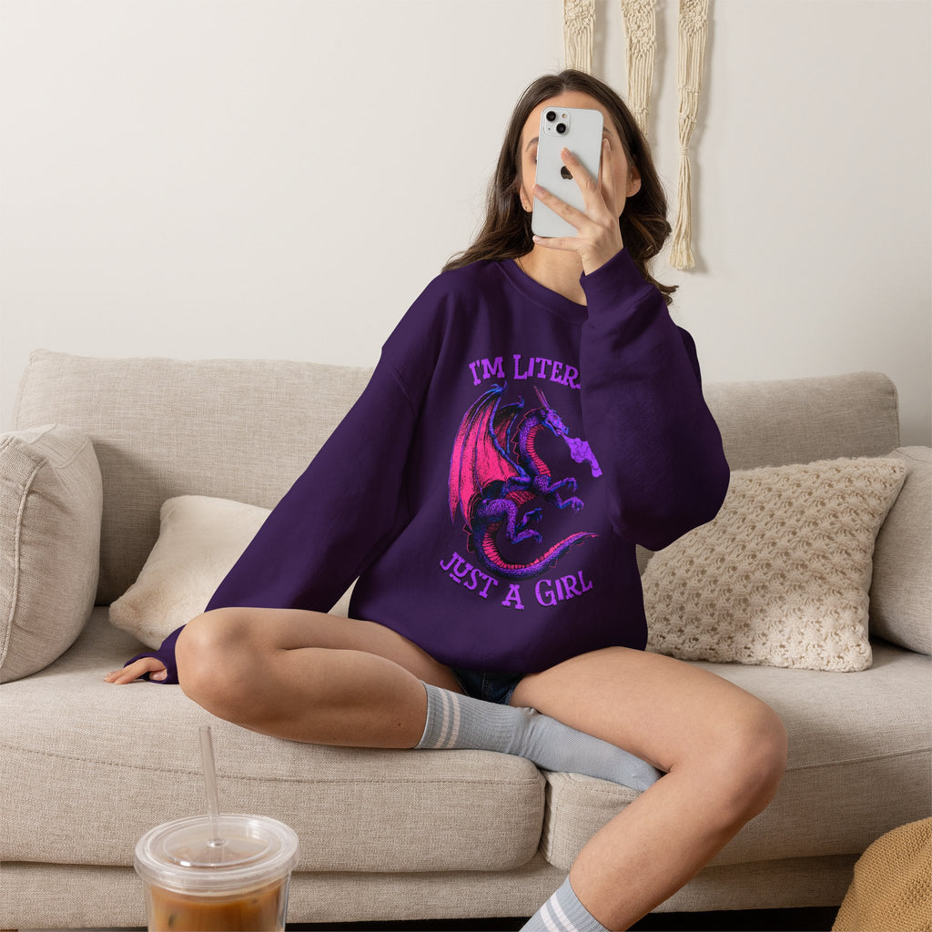 Retro Dragon Sweatshirt Im Literally Just a Girl Monster Girl Aesthetic 80s Fantasy Crewneck