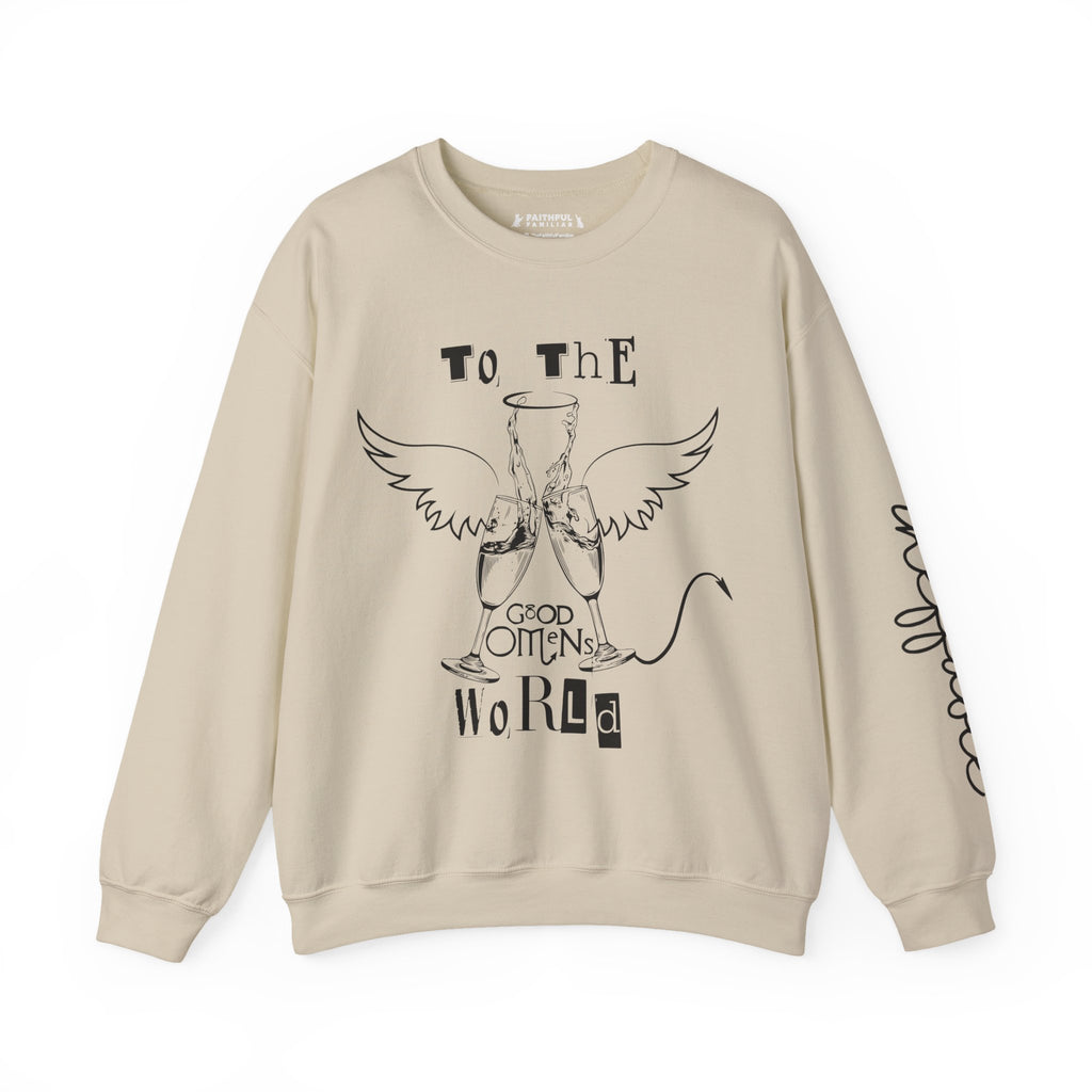 Angel & Devil 'To The World' Crewneck Sweatshirt — Good Omens Graphic