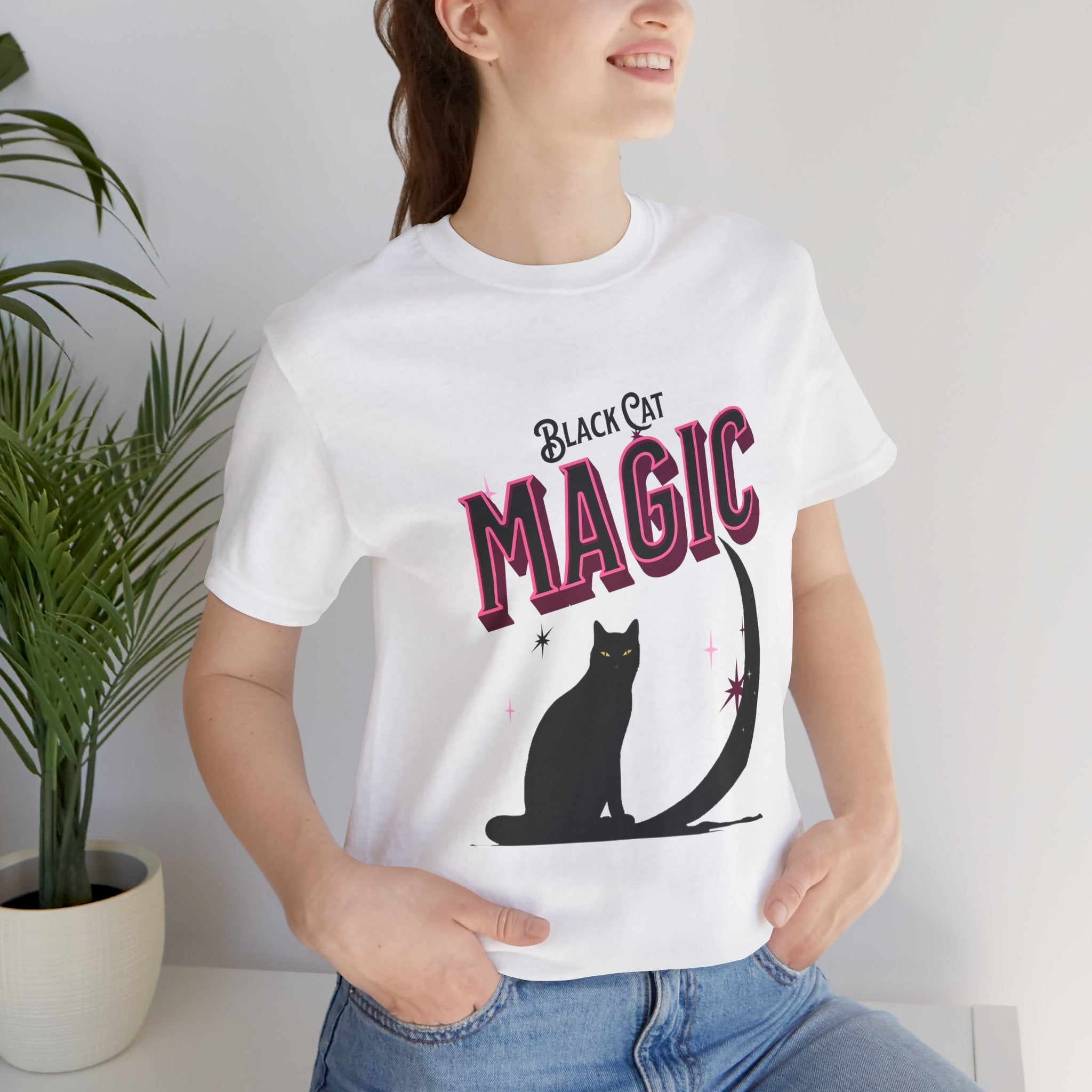 Black Cat Magic T‑Shirt — Halloween Moon Cat Graphic Tee