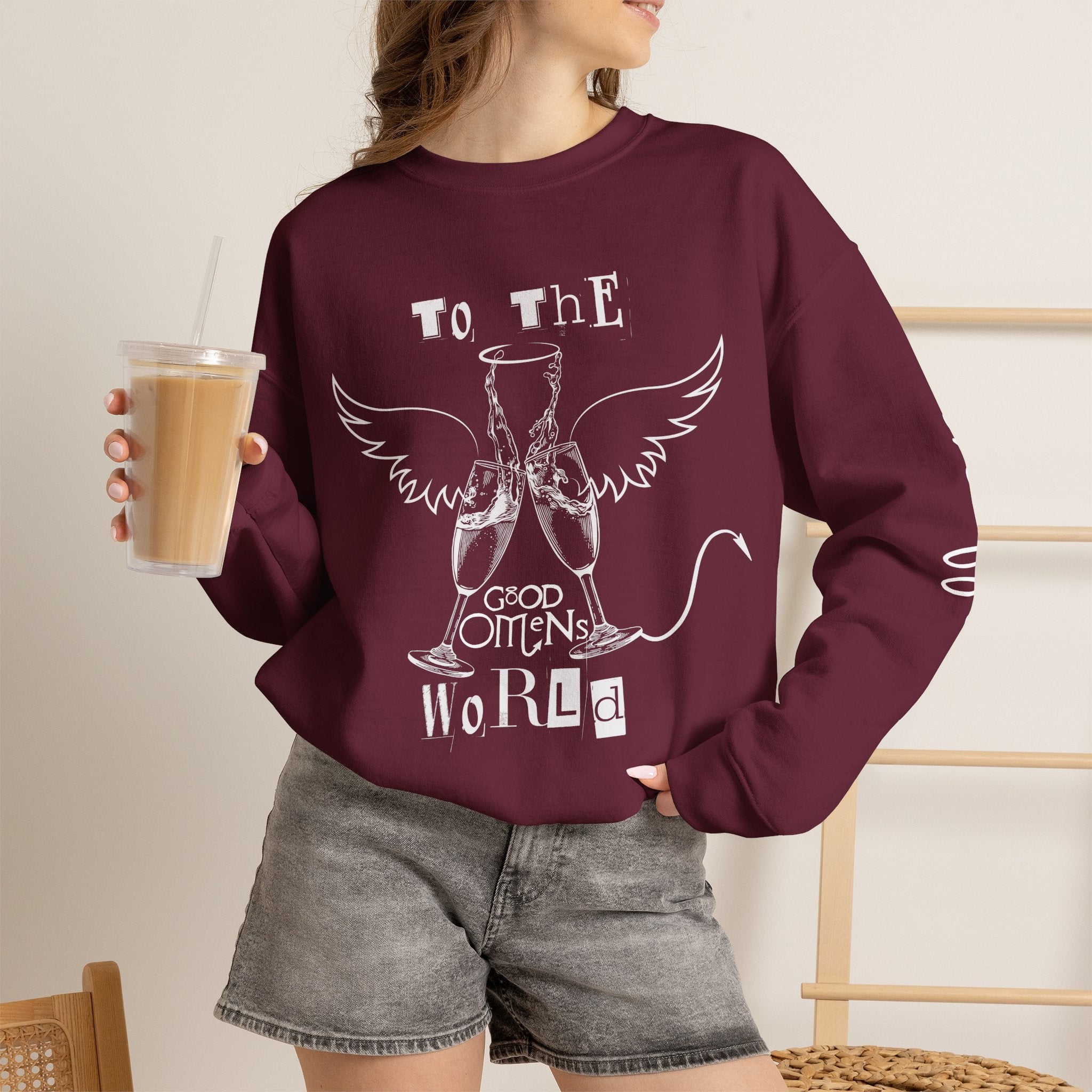 Angel & Devil 'To The World' Crewneck Sweatshirt — Good Omens Graphic