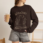 Witchcraft The Original Excuse for Male Failure graphic sweatshirt featuring Feminist Black Cat Crewneck in Antique Cherry