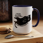 I Can Do All Things Through Spite mug featuring Funny Black Cat 15 oz Coffee Mug