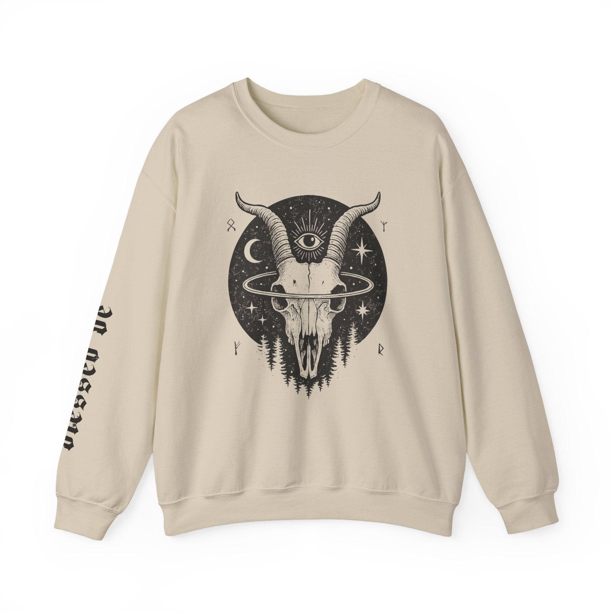 Blessed Be Sweatshirt, Occult Witchcore Crewneck, Goat Skull Sweater, Dark Witchy Aesthetic, Grunge Pagan Pullover Unisex