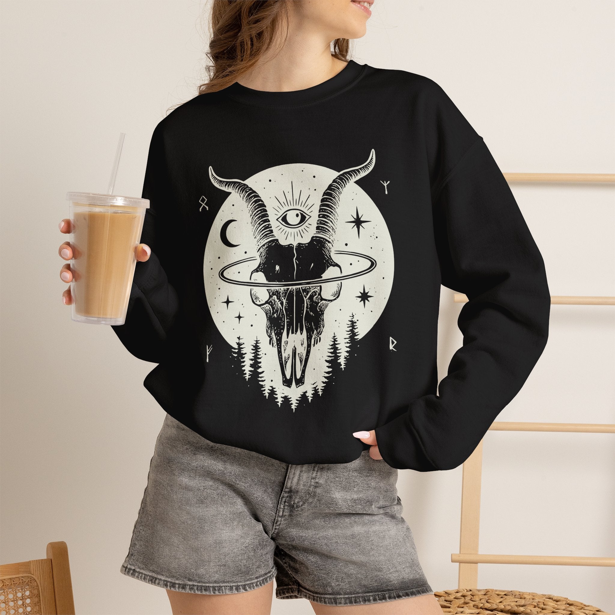 Blessed Be Sweatshirt, Occult Witchcore Crewneck, Goat Skull Sweater, Dark Witchy Aesthetic, Grunge Pagan Pullover Unisex