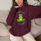 Frog "I Want to Go Home" graphic hoodie featuring Funny Cozy Graphic Sweatshirt