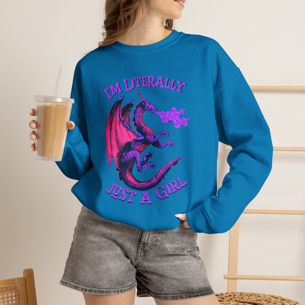 Retro Dragon Sweatshirt Im Literally Just a Girl Monster Girl Aesthetic 80s Fantasy Crewneck