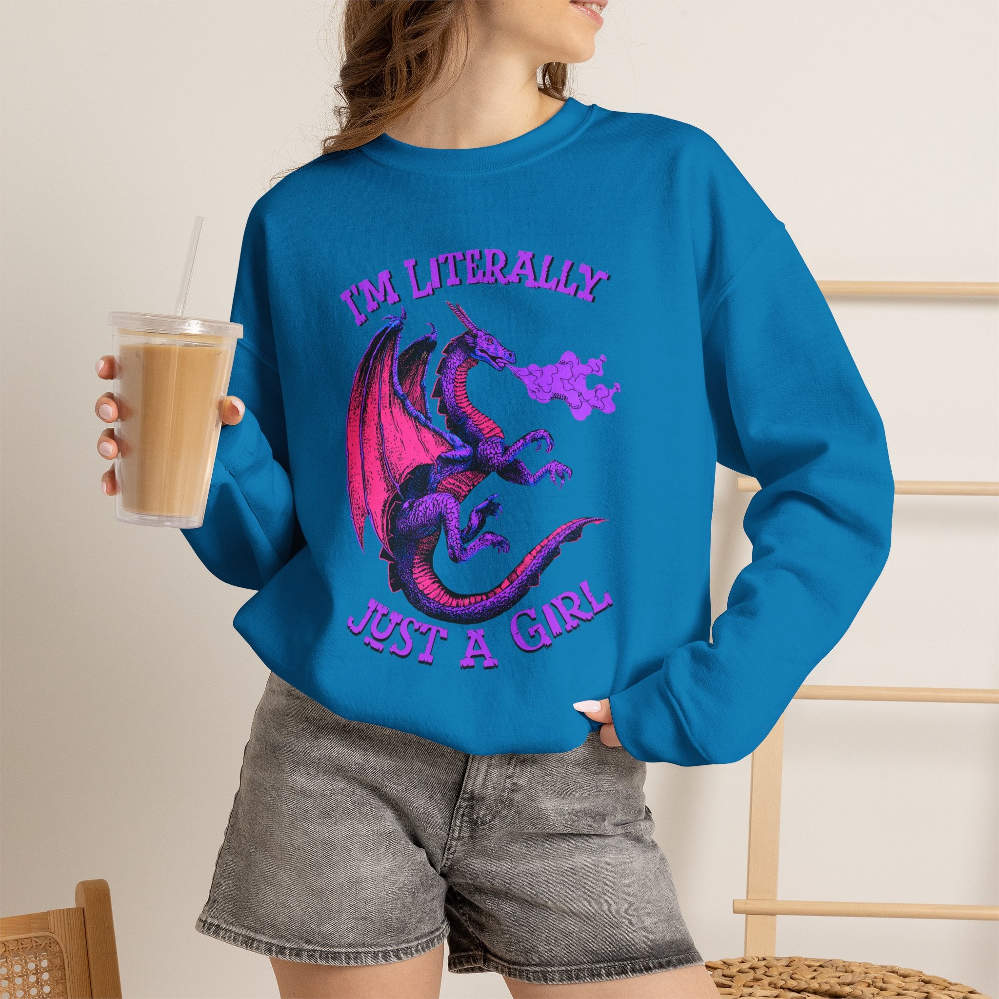 Retro Dragon Sweatshirt Im Literally Just a Girl Monster Girl Aesthetic 80s Fantasy Crewneck