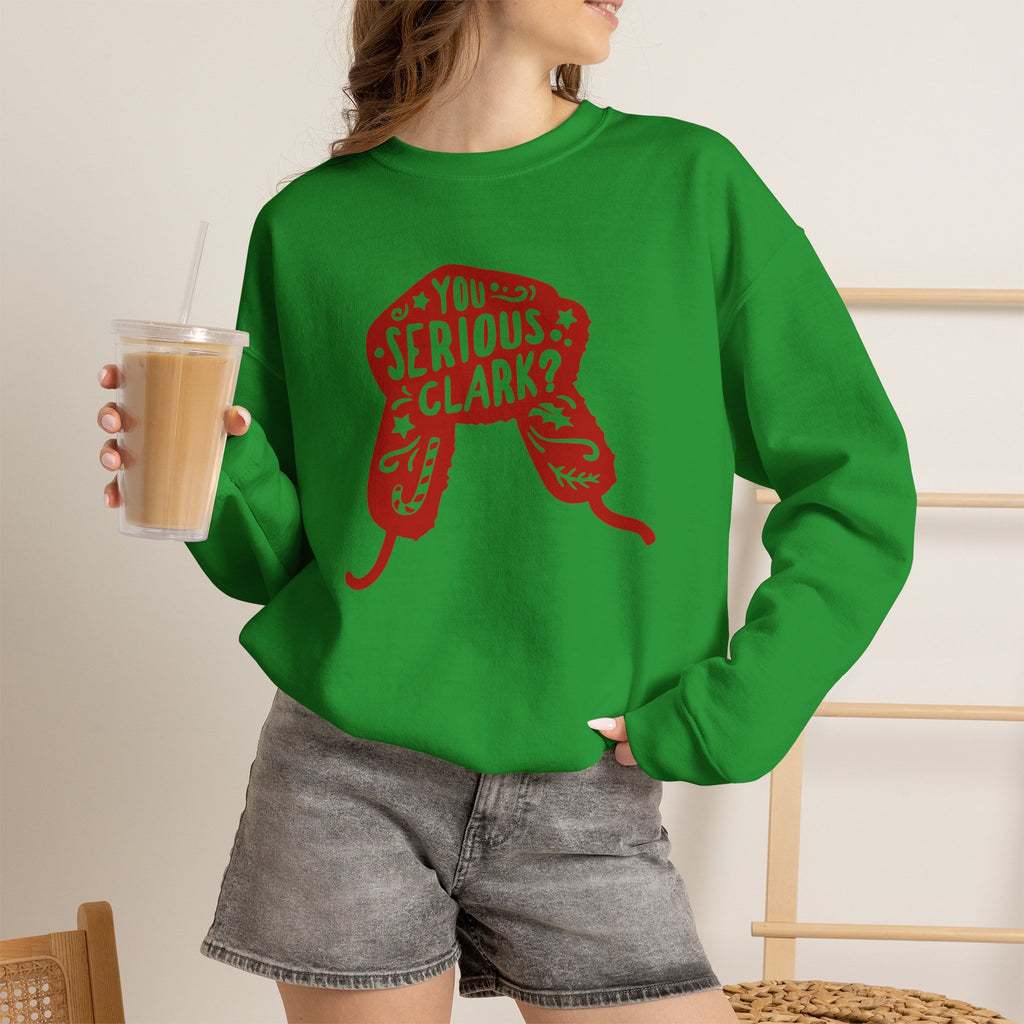 Crewneck Sweatshirt graphic sweatshirt featuring “You Serious, Clark?” Red Trapper Hat