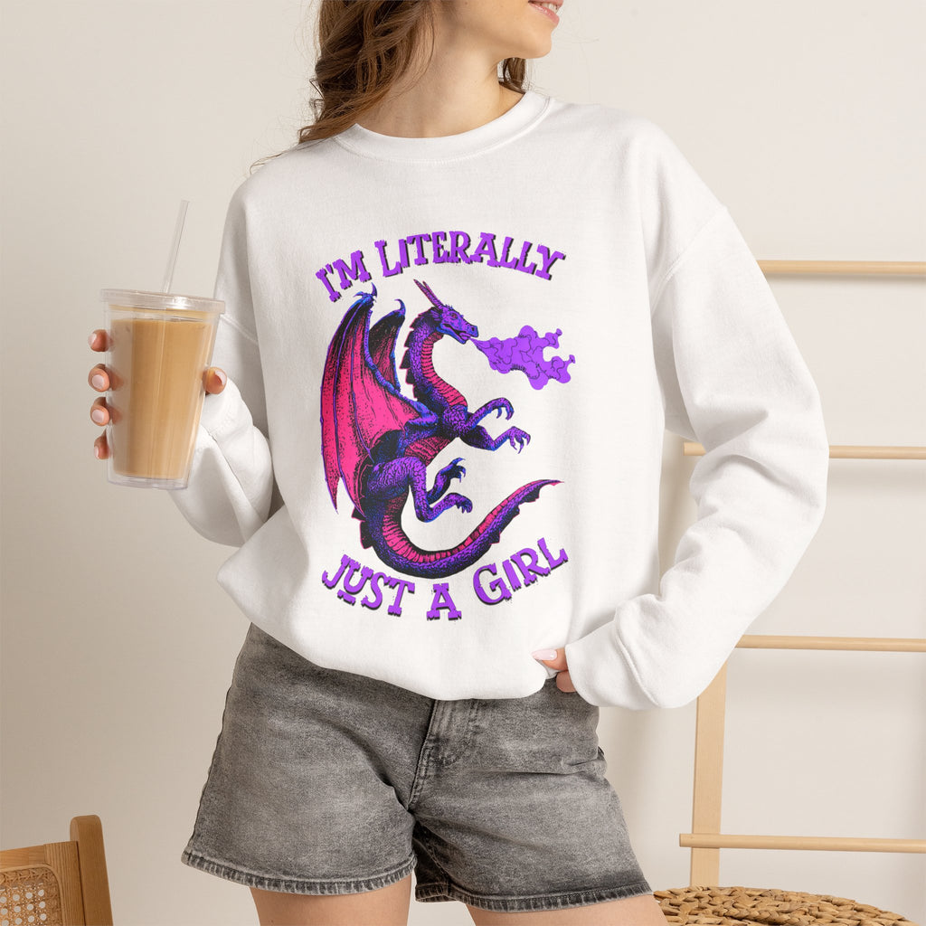 Retro Dragon Sweatshirt Im Literally Just a Girl Monster Girl Aesthetic 80s Fantasy Crewneck
