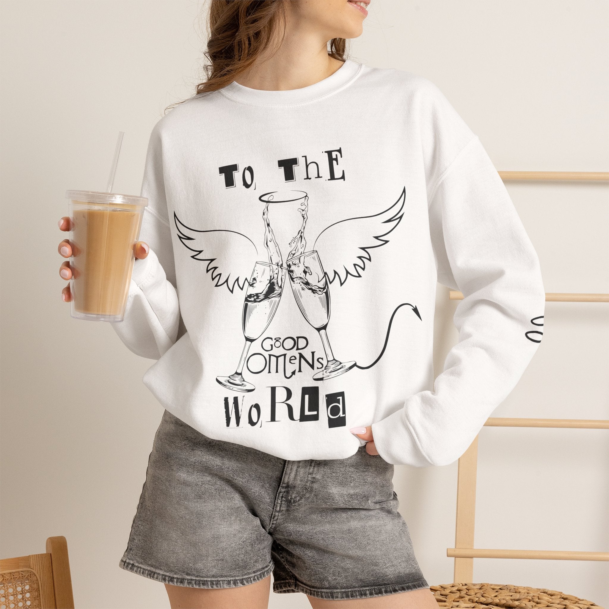Angel & Devil 'To The World' Crewneck Sweatshirt — Good Omens Graphic