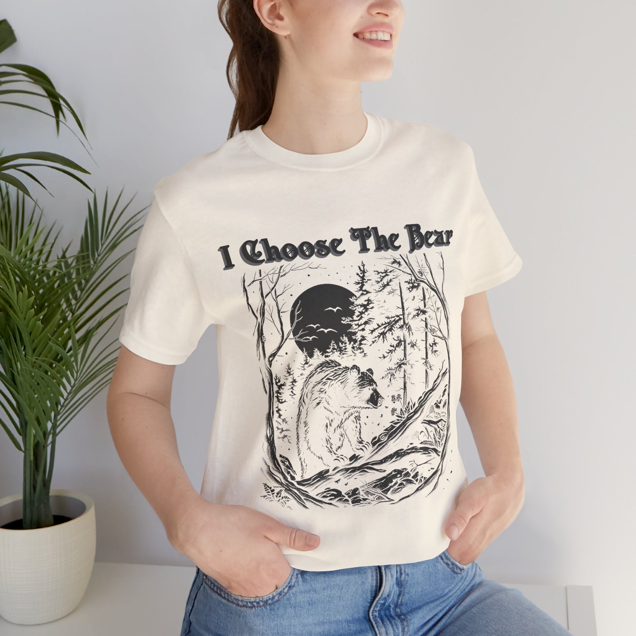 I Choose The Bear Graphic Tee — Moonlit Forest Bear Shirt for Outdoorsy Feminists